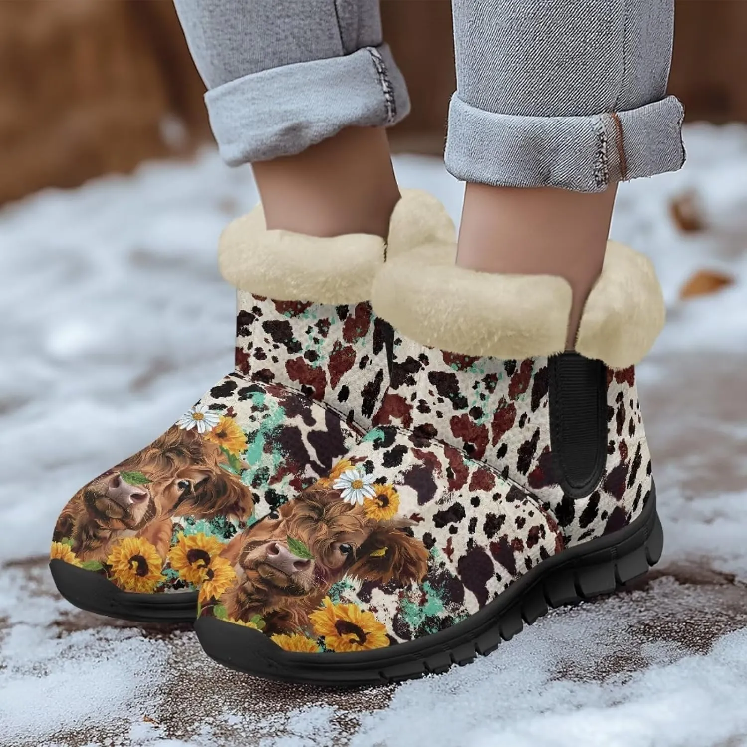 Womens Ankle Booties Faux Fur Lined Snow Boots Warm Comfy Fuzzy Boots Anti-Slip Lightweight Boots Casual Indoor Shoes