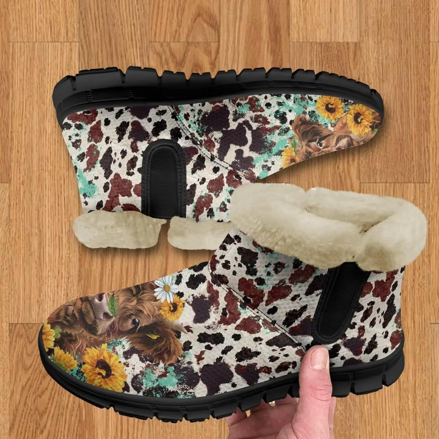 Womens Ankle Booties Faux Fur Lined Snow Boots Warm Comfy Fuzzy Boots Anti-Slip Lightweight Boots Casual Indoor Shoes