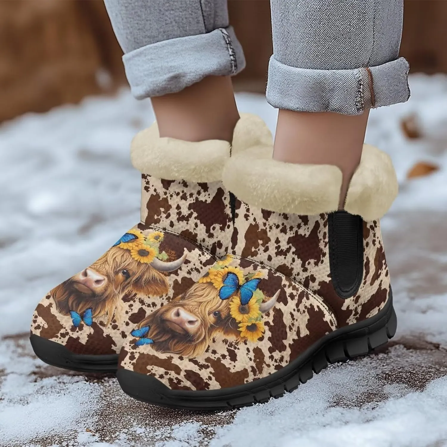 Womens Ankle Booties Faux Fur Lined Snow Boots Warm Comfy Fuzzy Boots Anti-Slip Lightweight Boots Casual Indoor Shoes