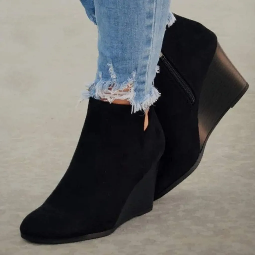 Women's Ankle Boots Low Chunky Heel Comfortable Round Toe Booties with Side Zipper Shoes Fall Slip On Short Boots