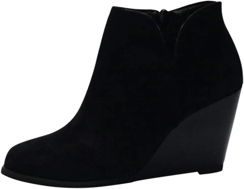 Women's Ankle Boots Low Chunky Heel Comfortable Round Toe Booties with Side Zipper Shoes Fall Slip On Short Boots