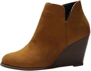 Women's Ankle Boots Low Chunky Heel Comfortable Round Toe Booties with Side Zipper Shoes Fall Slip On Short Boots