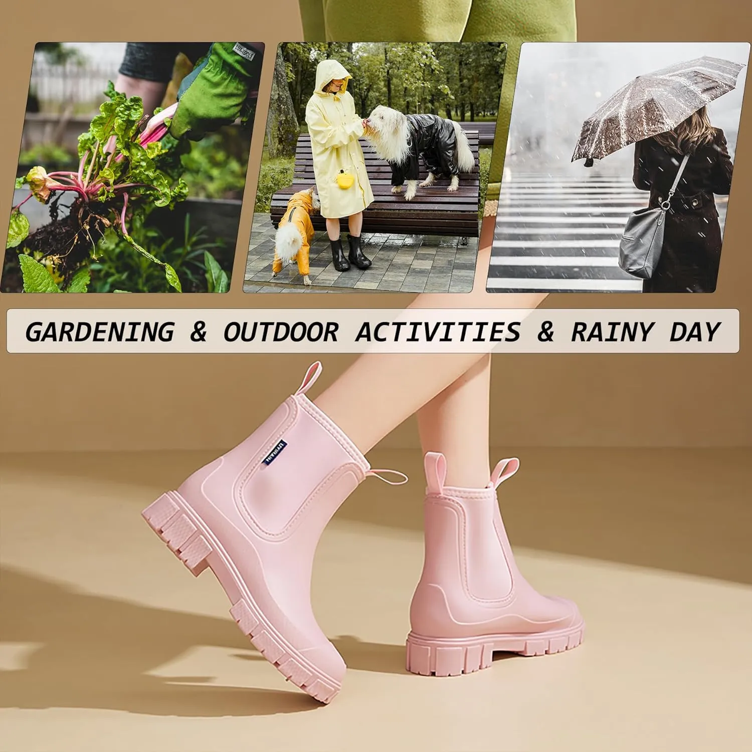 Women’s Ankle Rain Boots Waterproof Lightweight Slip Resistant Fashion Garden Booties