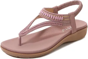 Womens Arch Support Sandals Orthotic Stretch Thong Comfortable Soft Cushion Summer T Strap Beach Lightweight Fashion Sandals