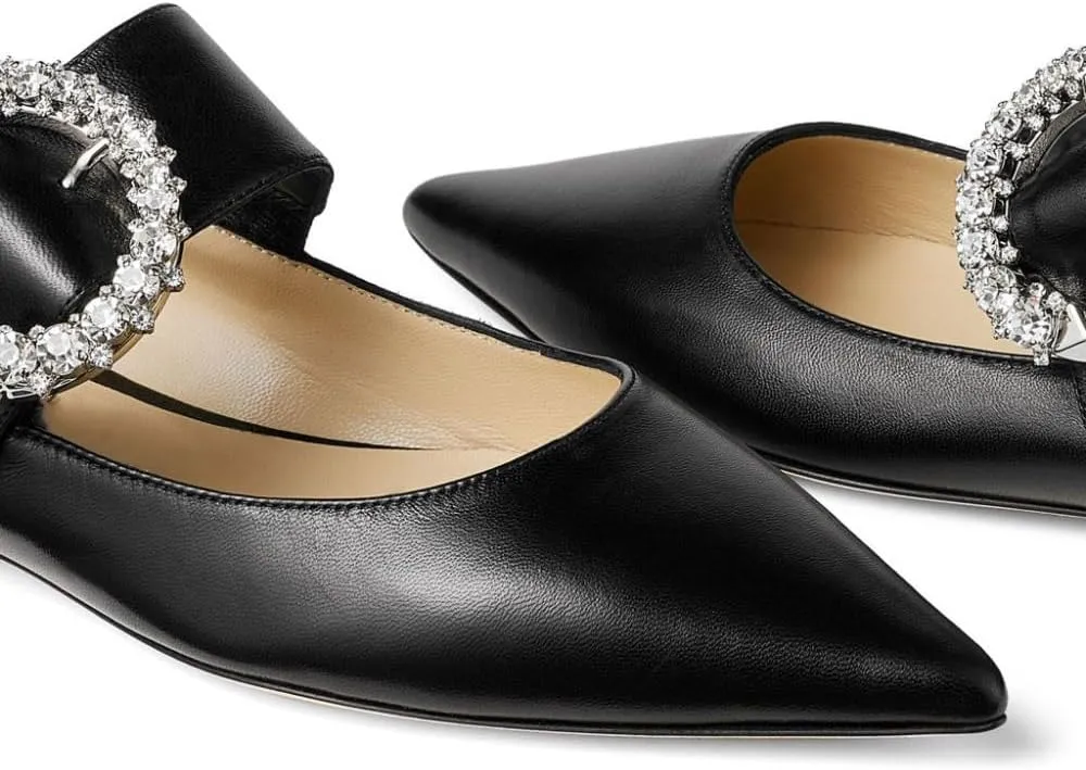 Women's Ballet Flats Pointed Toe Strappy Rhinestone Ballerina Shoes Comfortable Slip on Mary Jane Flats Casual Work Dressy Shoes