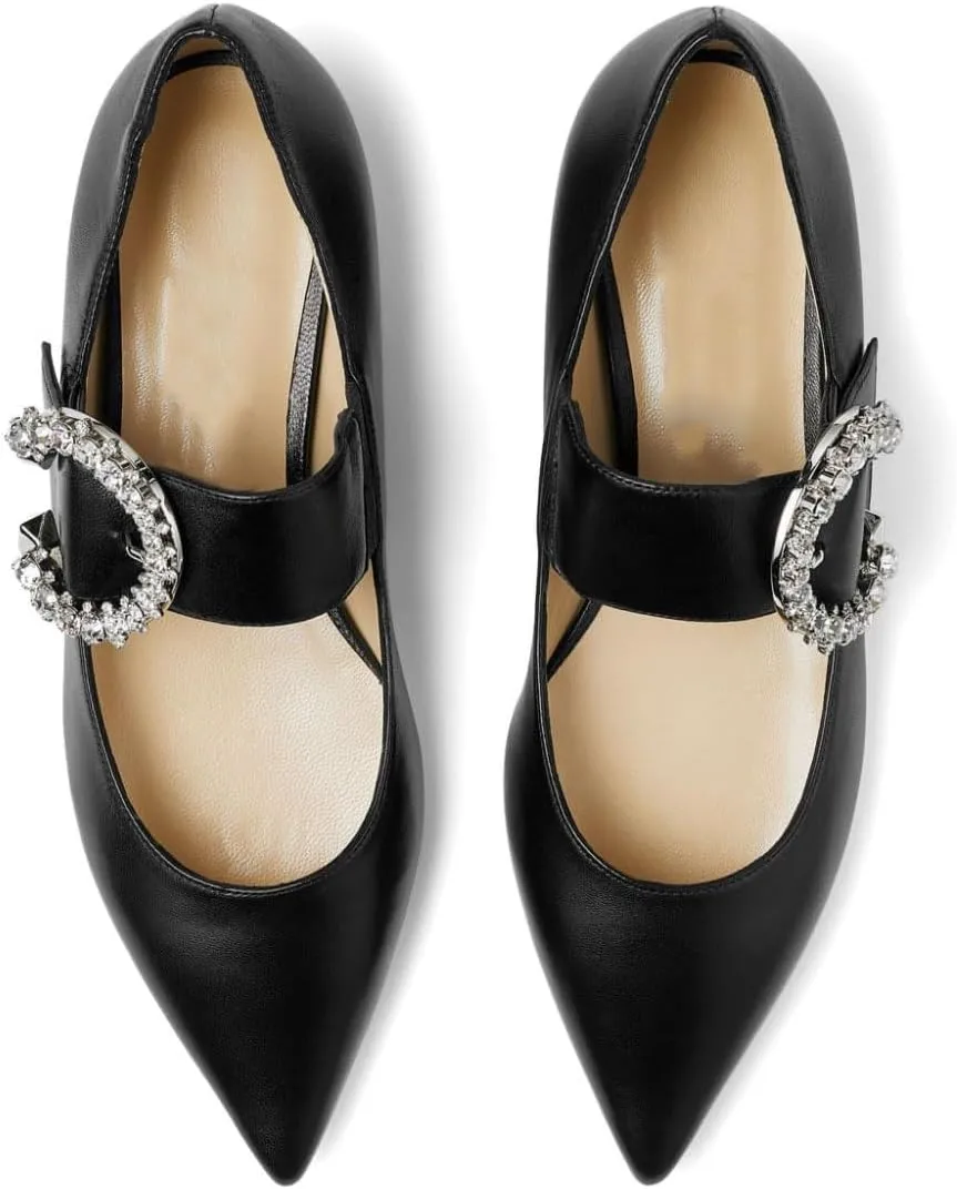 Women's Ballet Flats Pointed Toe Strappy Rhinestone Ballerina Shoes Comfortable Slip on Mary Jane Flats Casual Work Dressy Shoes