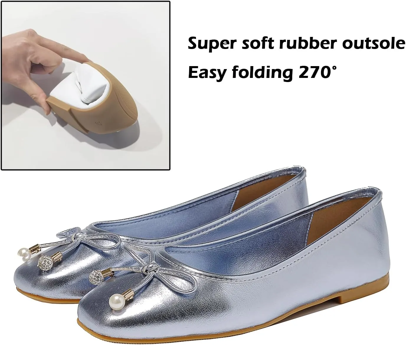 Women's Ballet Flats with Bow Knot & Sparkle Balls Ultra Soft Sole Round Toe Work Travel Casual Outfits Shoes
