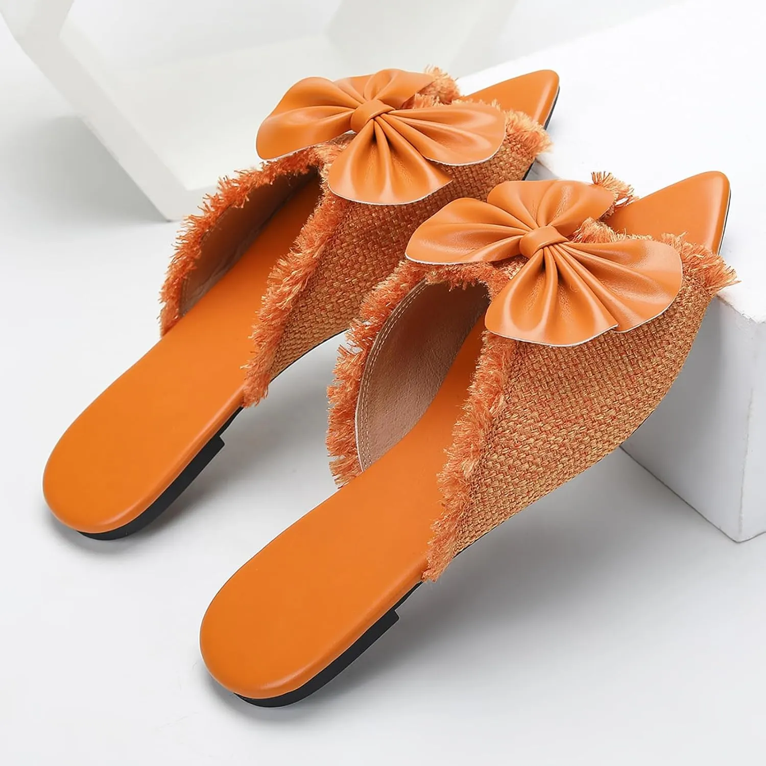Women's Bow Open Pointed Toe Slides Sandals Fashion Comfortable Slip on Anti-Slip Flat Slippers for Summer Outdoor Party Beach Dress Sandals