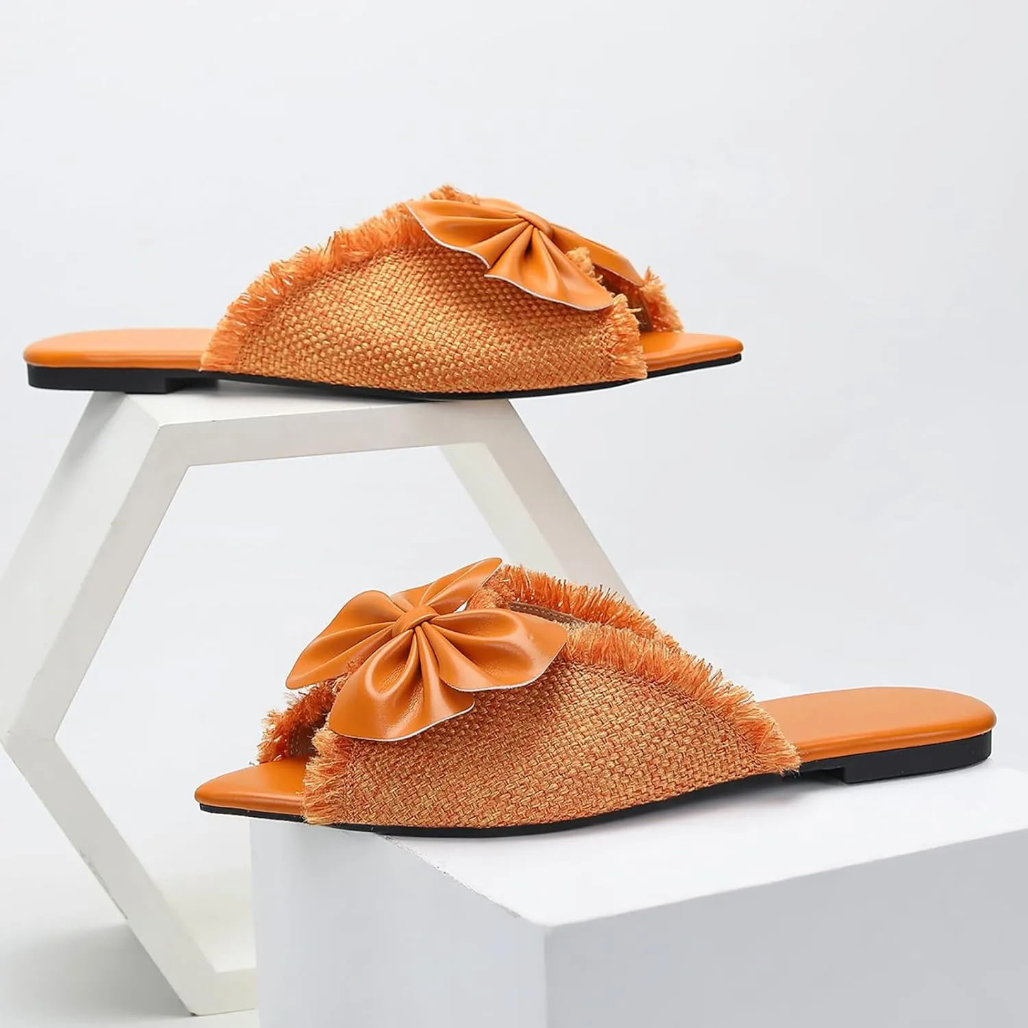 Women's Bow Open Pointed Toe Slides Sandals Fashion Comfortable Slip on Anti-Slip Flat Slippers for Summer Outdoor Party Beach Dress Sandals