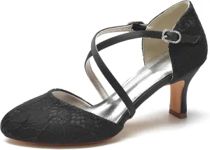 Women's Bride Heels Shoes Lace Satin Cross Ankle Strap Wedding Shoes forEvening Prom Party Dress Buckle Shoes