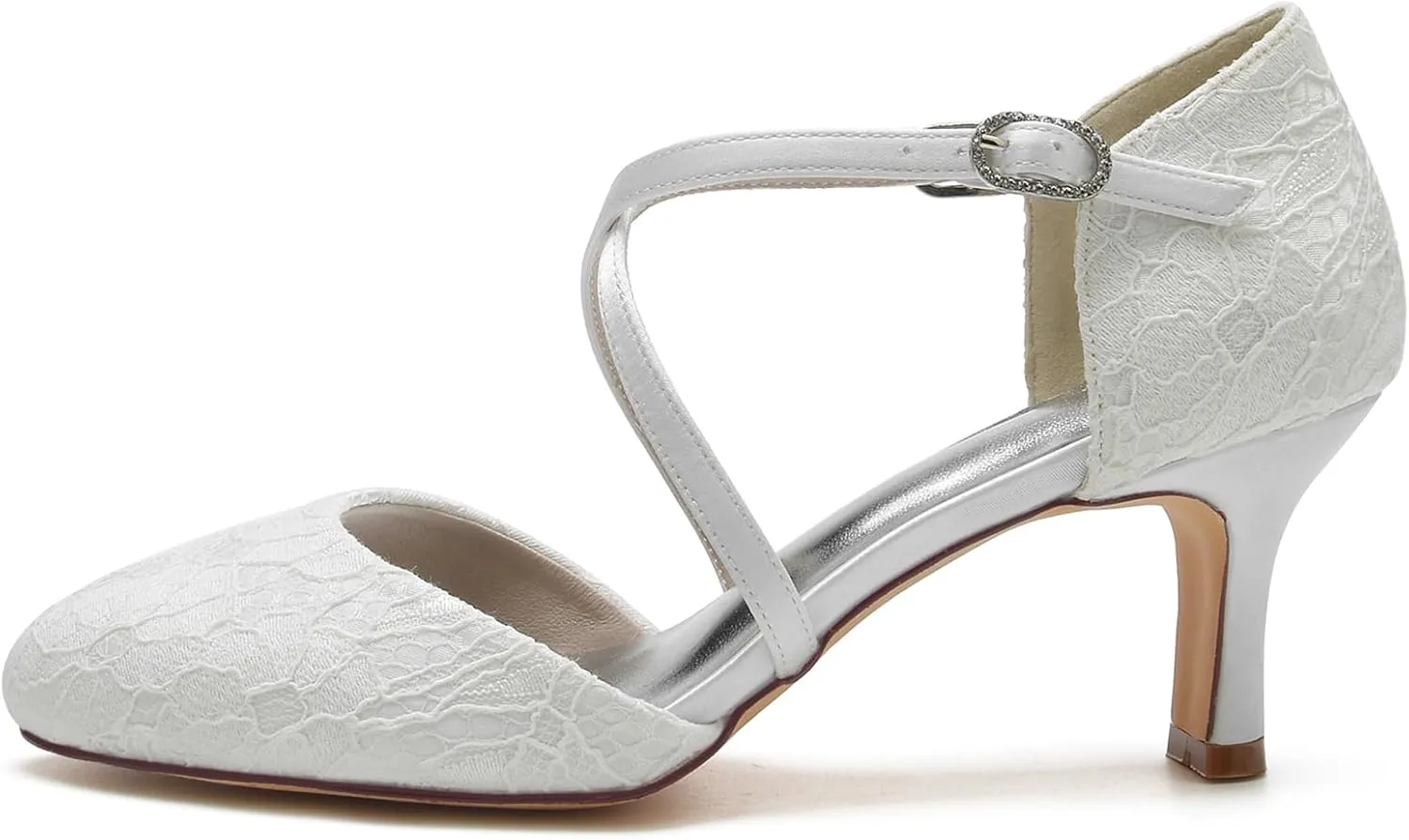 Women's Bride Heels Shoes Lace Satin Cross Ankle Strap Wedding Shoes forEvening Prom Party Dress Buckle Shoes