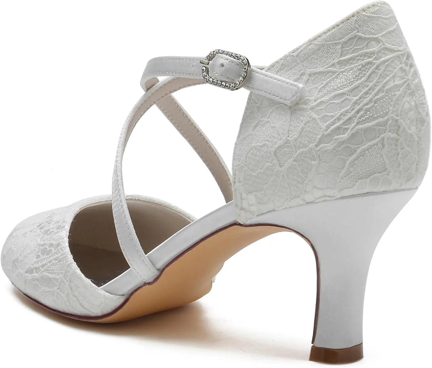Women's Bride Heels Shoes Lace Satin Cross Ankle Strap Wedding Shoes forEvening Prom Party Dress Buckle Shoes