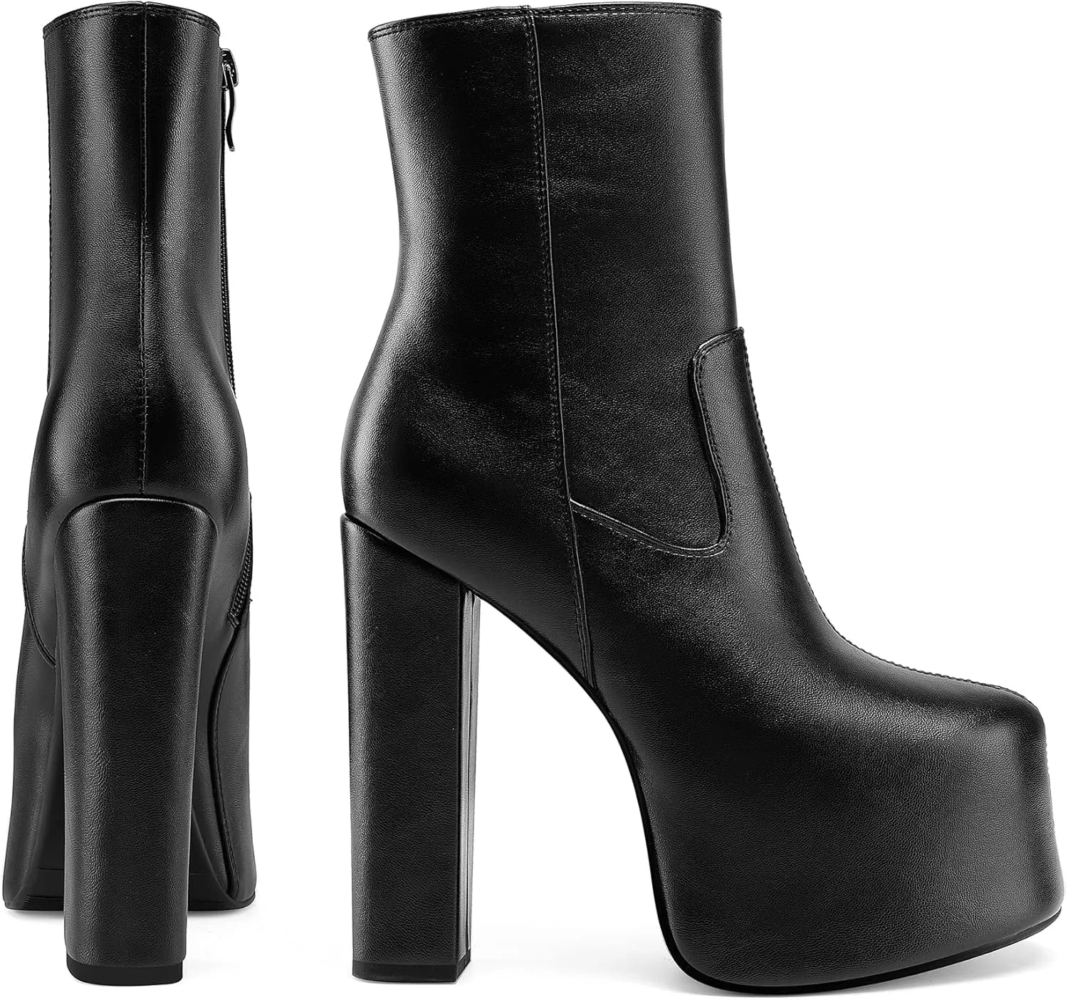Women's Casual Platform Gogo Boots High Chunky Heel Side Zipper Ankle Boots Cozy Leather Heeled Booties