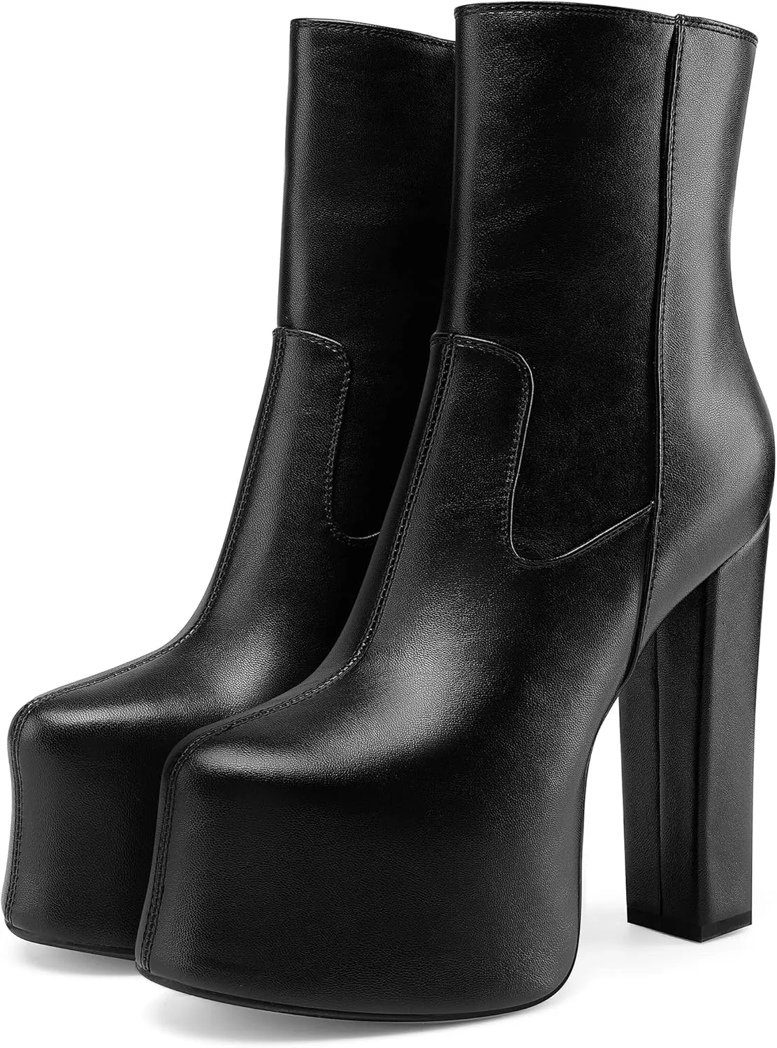 Women's Casual Platform Gogo Boots High Chunky Heel Side Zipper Ankle Boots Cozy Leather Heeled Booties