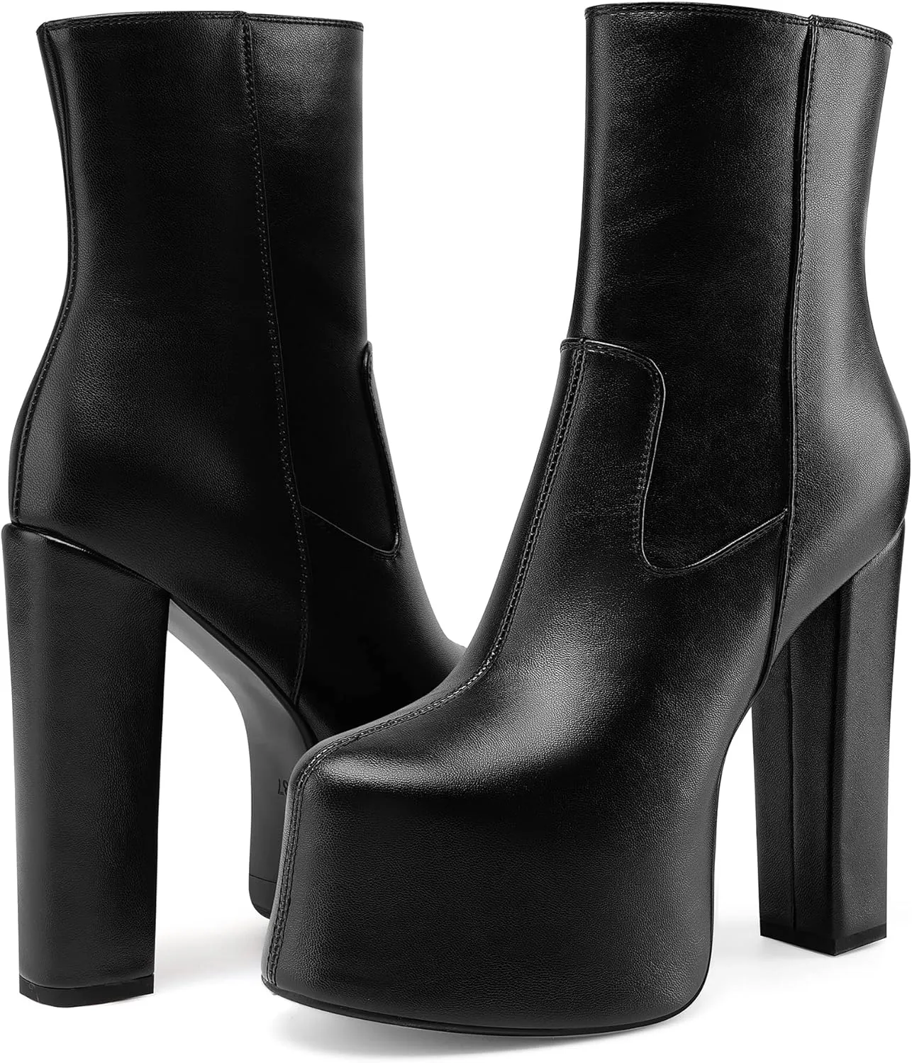 Women's Casual Platform Gogo Boots High Chunky Heel Side Zipper Ankle Boots Cozy Leather Heeled Booties