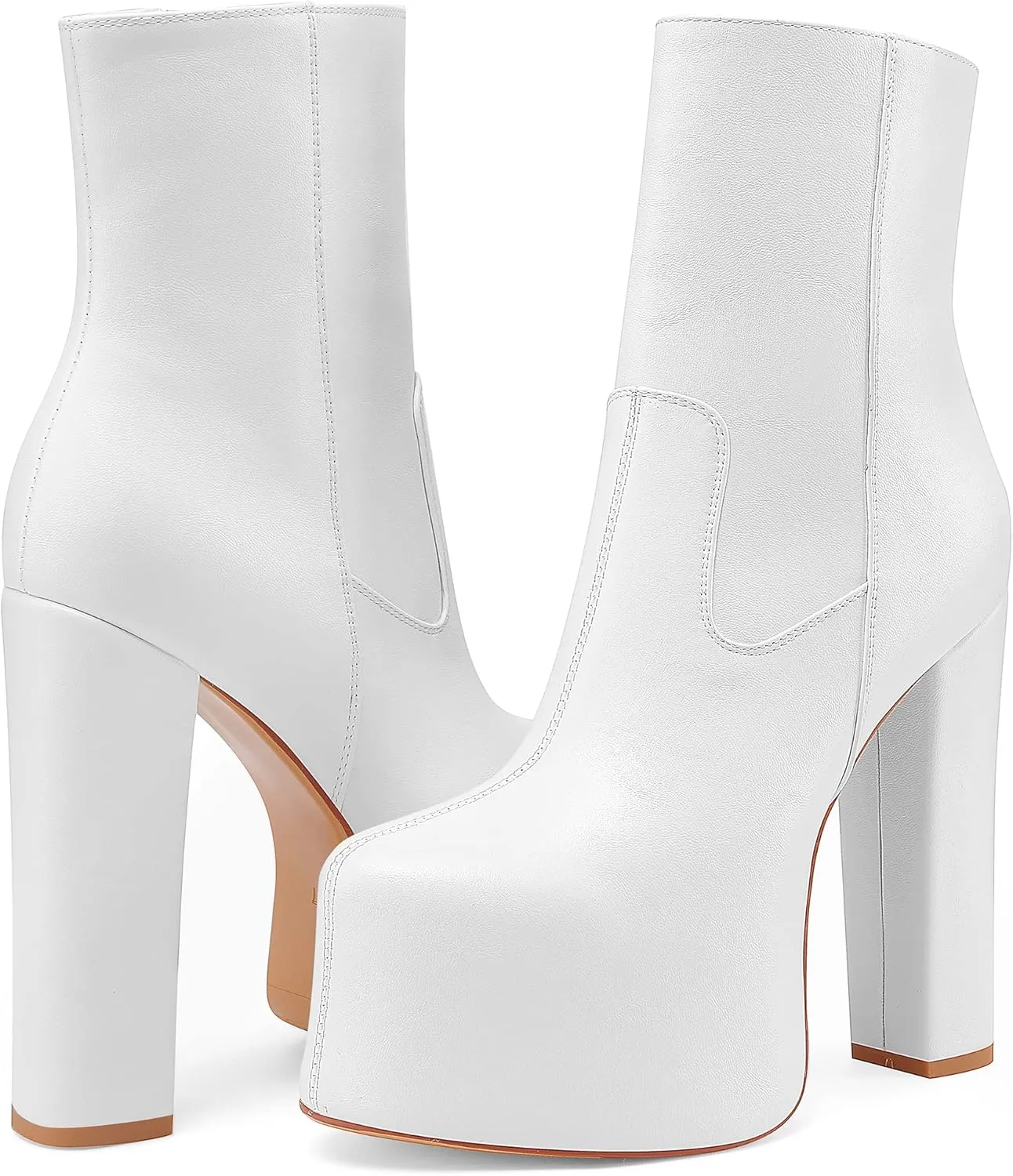 Women's Casual Platform Gogo Boots High Chunky Heel Side Zipper Ankle Boots Cozy Leather Heeled Booties