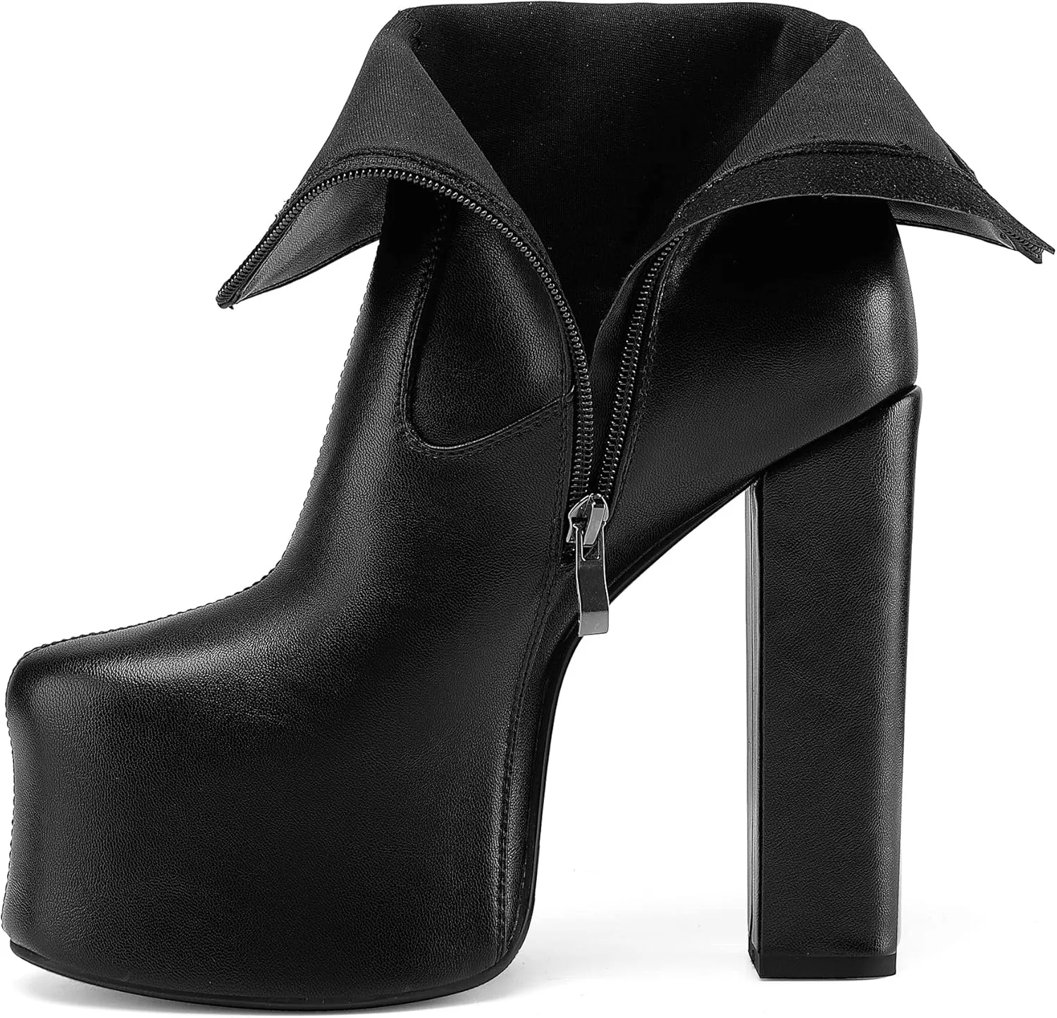 Women's Casual Platform Gogo Boots High Chunky Heel Side Zipper Ankle Boots Cozy Leather Heeled Booties