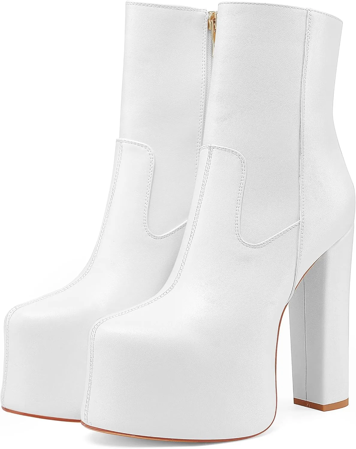 Women's Casual Platform Gogo Boots High Chunky Heel Side Zipper Ankle Boots Cozy Leather Heeled Booties