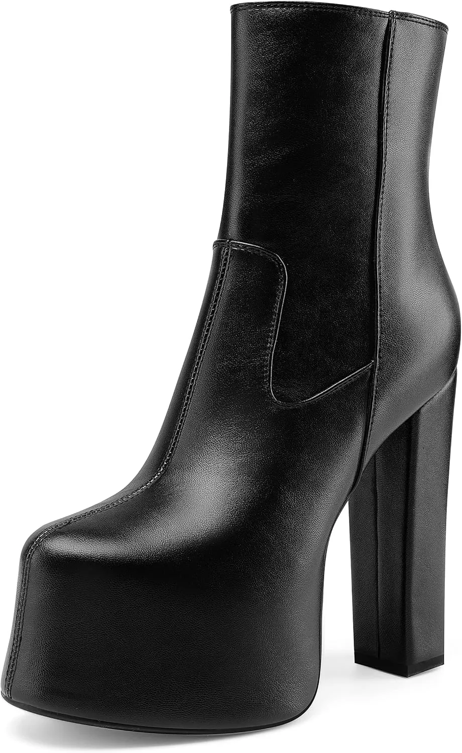 Women's Casual Platform Gogo Boots High Chunky Heel Side Zipper Ankle Boots Cozy Leather Heeled Booties