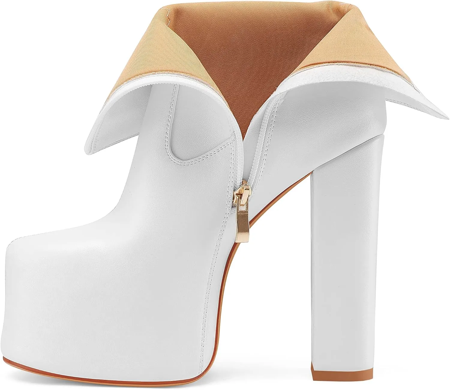 Women's Casual Platform Gogo Boots High Chunky Heel Side Zipper Ankle Boots Cozy Leather Heeled Booties