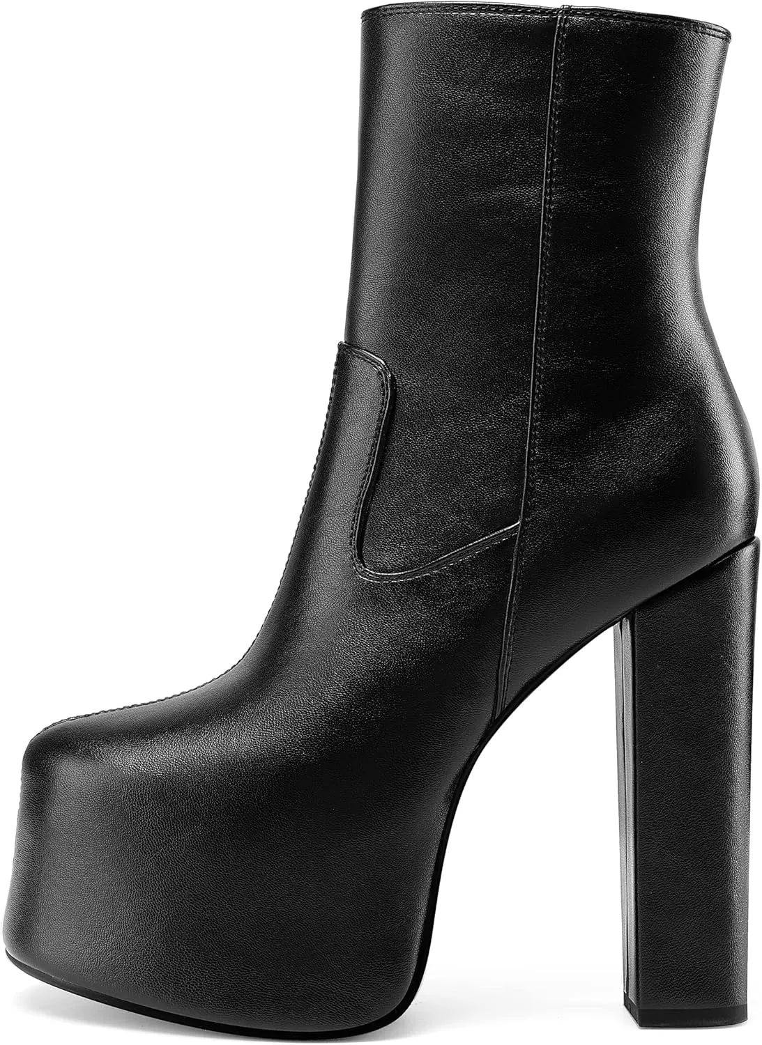 Women's Casual Platform Gogo Boots High Chunky Heel Side Zipper Ankle Boots Cozy Leather Heeled Booties