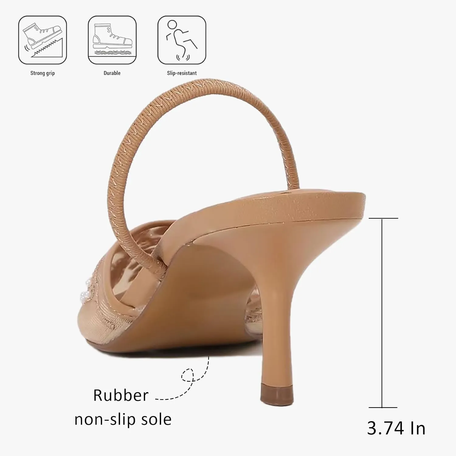 Women's Embroidered Mesh Pointed Toe Slingback Kitten Heel Pumps With Back Strap Exquisite Pearl Comfortable Non-slip Slip On Heeled Sandals Summer Wedding Party Dress Shoes