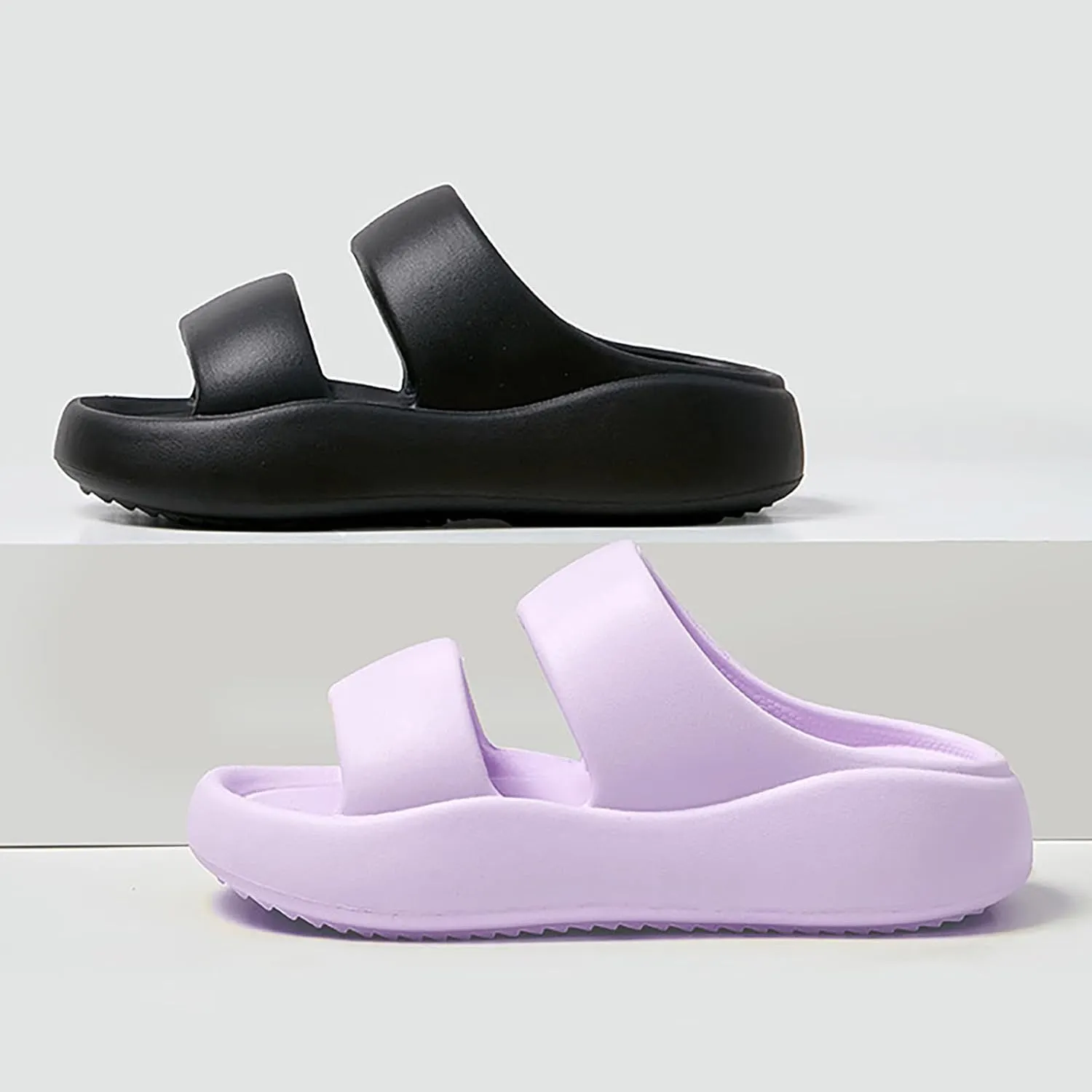 Women's Fashion Cowhide Leather Platform Sandals Comfy Soft Open Toe Slip On Wedge Casual Slides Summer Beach Lightweight Flatform Chunky Slippers