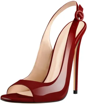 Women's Fashion Open Peep Toe Adjustable Buckle Backstrap Slingback Stiletto Heel Dress Sandals