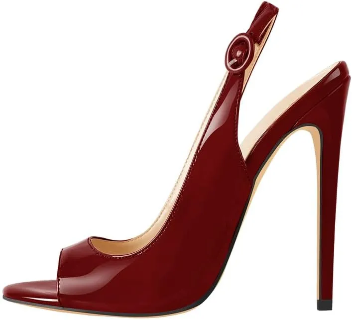 Women's Fashion Open Peep Toe Adjustable Buckle Backstrap Slingback Stiletto Heel Dress Sandals