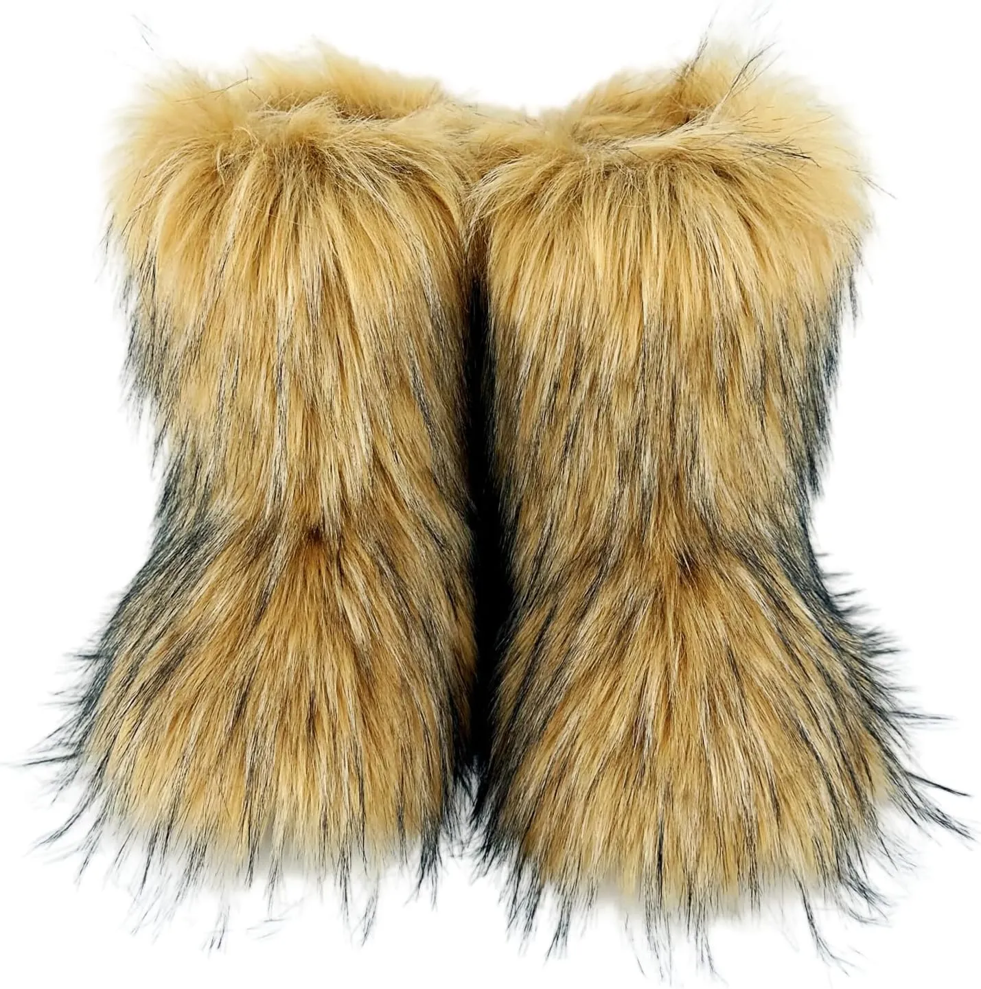 Women's Faux Fur Boots, Furry Fuzzy Mid Calf Snow Boots Y2k, Winter Warm Comfortable Fluffy Boots, Outdoor Indoor Flat Fur Shoes