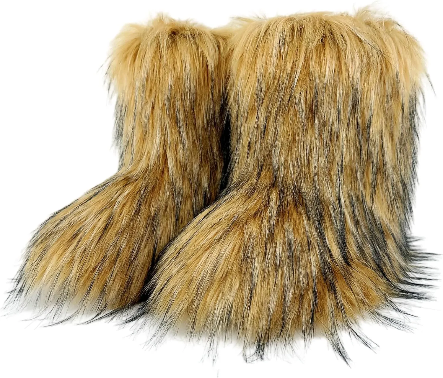 Women's Faux Fur Boots, Furry Fuzzy Mid Calf Snow Boots Y2k, Winter Warm Comfortable Fluffy Boots, Outdoor Indoor Flat Fur Shoes
