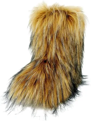 Women's Faux Fur Boots, Furry Fuzzy Mid Calf Snow Boots Y2k, Winter Warm Comfortable Fluffy Boots, Outdoor Indoor Flat Fur Shoes