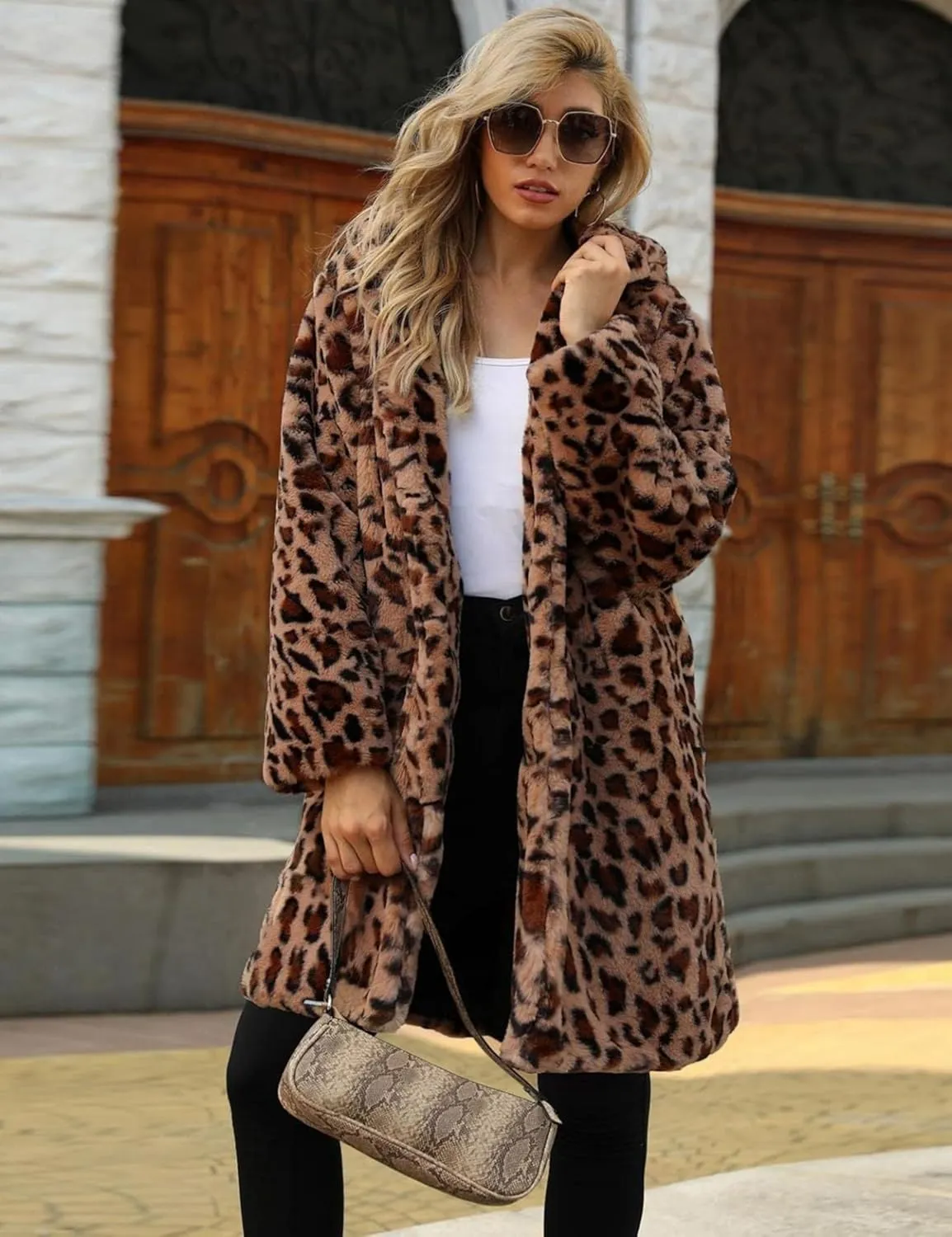 Women's Faux Fur Coat Fuzzy Warm Winter Long Fur Jackets Cardigan Outerwear with Pockets Overcoat