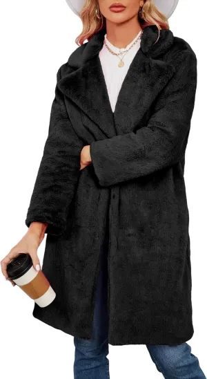Women's Faux Fur Coat Fuzzy Warm Winter Long Fur Jackets Cardigan Outerwear with Pockets Overcoat