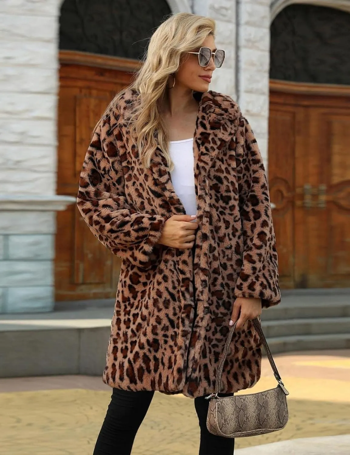 Women's Faux Fur Coat Fuzzy Warm Winter Long Fur Jackets Cardigan Outerwear with Pockets Overcoat