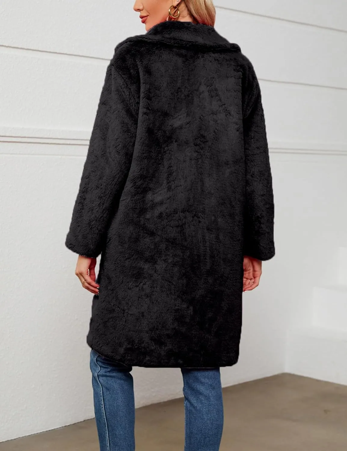 Women's Faux Fur Coat Fuzzy Warm Winter Long Fur Jackets Cardigan Outerwear with Pockets Overcoat