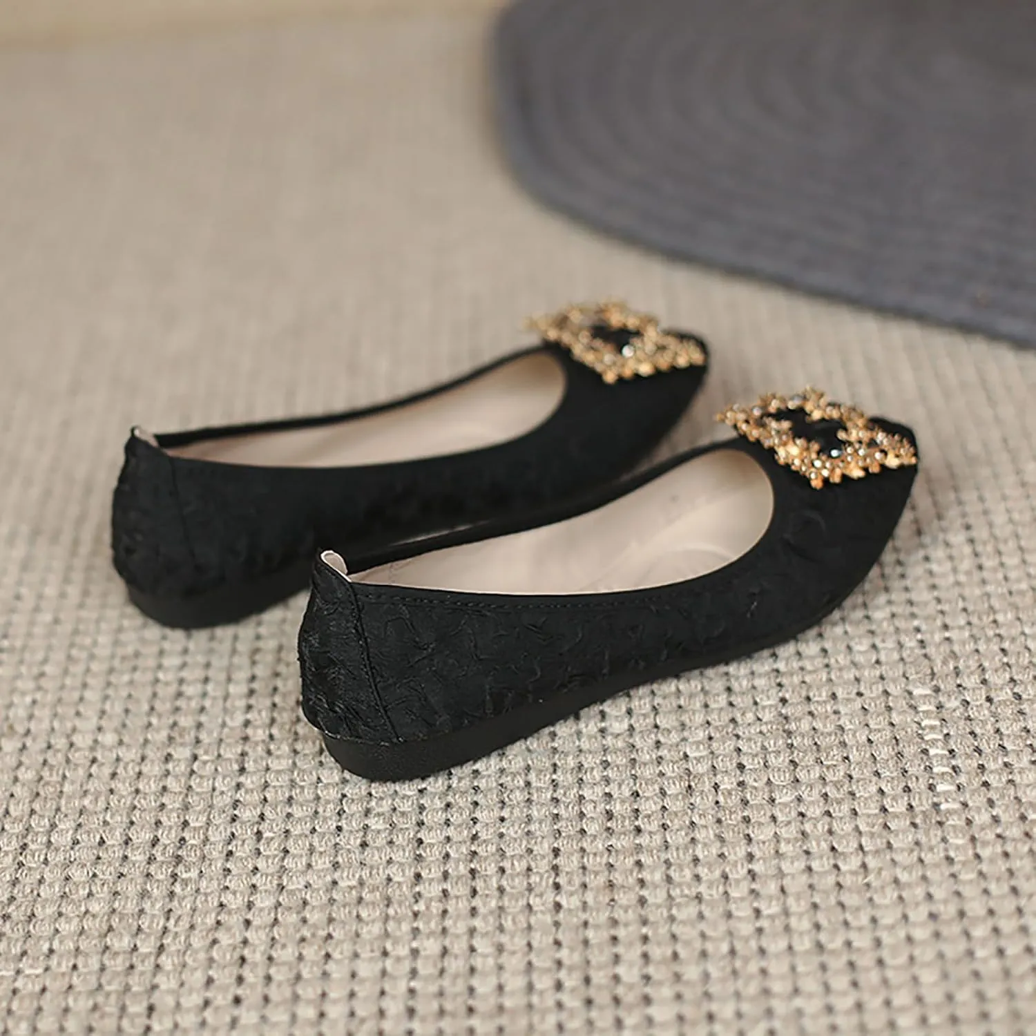 Women's Flats, Foldable Ballet Flats for Women, Fashion Buckle Pionted Toe Comfort Light Weight Slip-On Dress Shoes