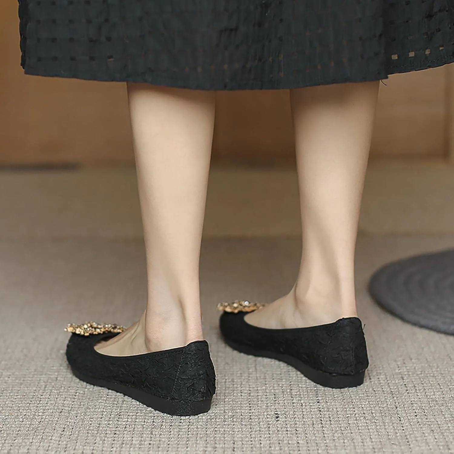 Women's Flats, Foldable Ballet Flats for Women, Fashion Buckle Pionted Toe Comfort Light Weight Slip-On Dress Shoes
