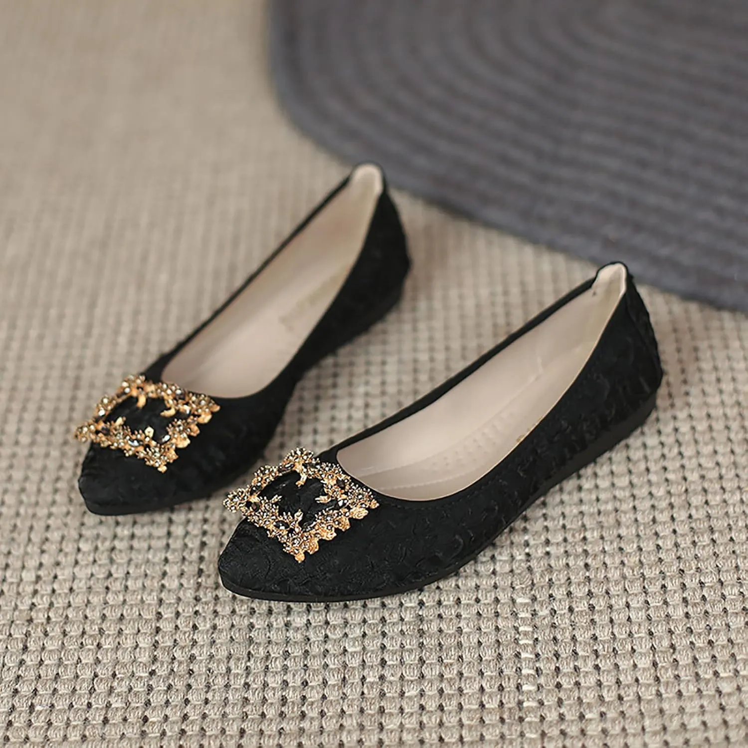 Women's Flats, Foldable Ballet Flats for Women, Fashion Buckle Pionted Toe Comfort Light Weight Slip-On Dress Shoes