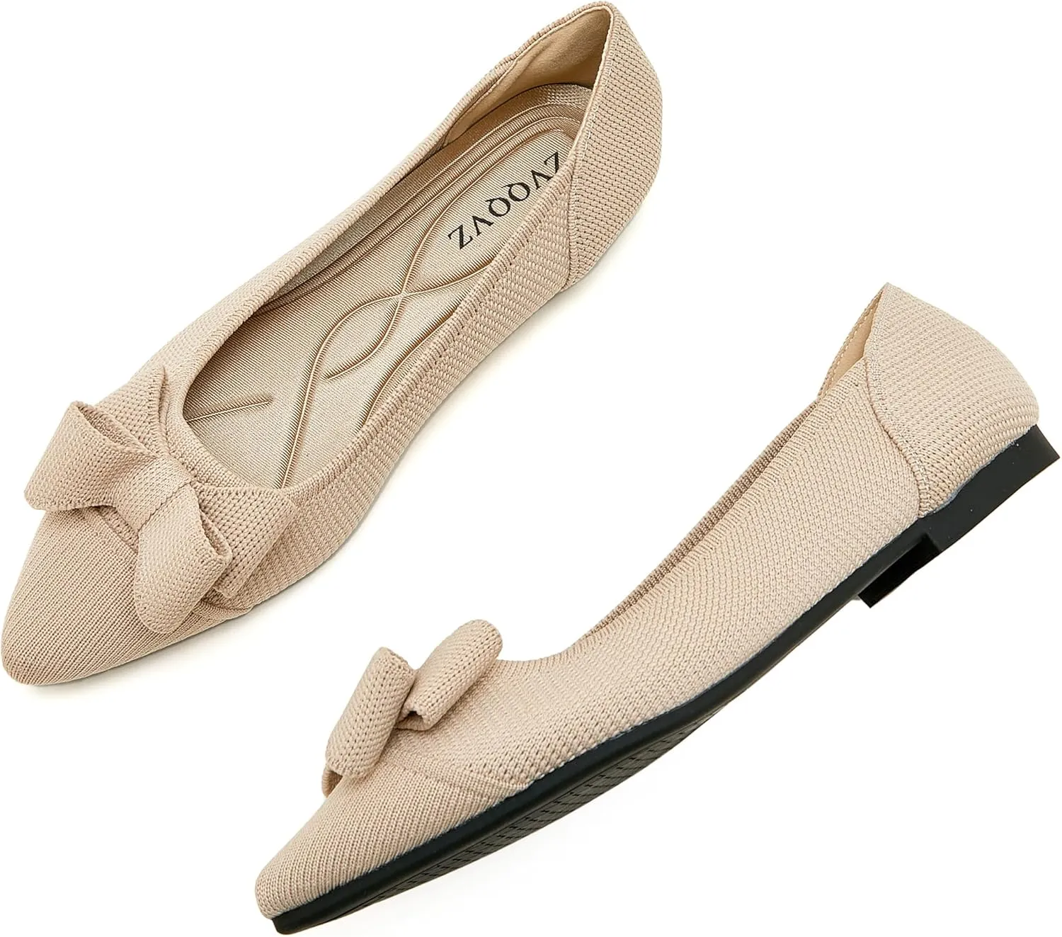 Womens Flats Shoes Pointed Toe Knit Mesh Ballet Flats with Bowknot Comfortable Dressy Washable Flat