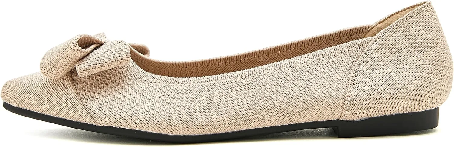 Womens Flats Shoes Pointed Toe Knit Mesh Ballet Flats with Bowknot Comfortable Dressy Washable Flat