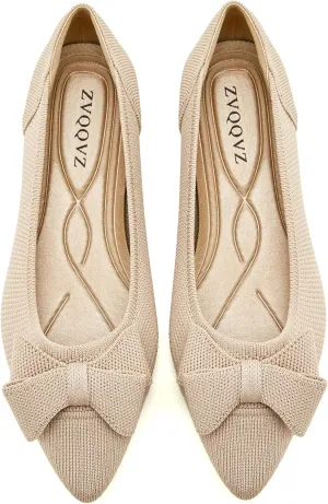 Womens Flats Shoes Pointed Toe Knit Mesh Ballet Flats with Bowknot Comfortable Dressy Washable Flat