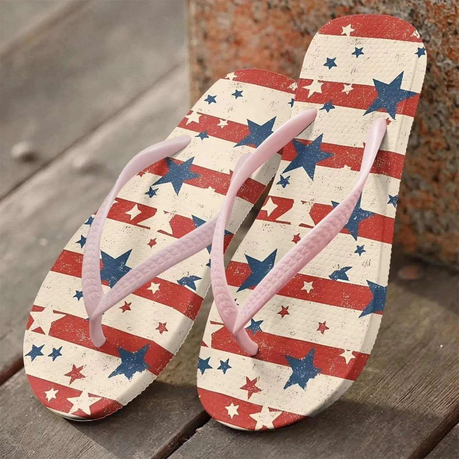 Women'S Flip Flops Patriot Sandals Beach Shoes Light And Comfortable For Vacation Pink Size 5-9