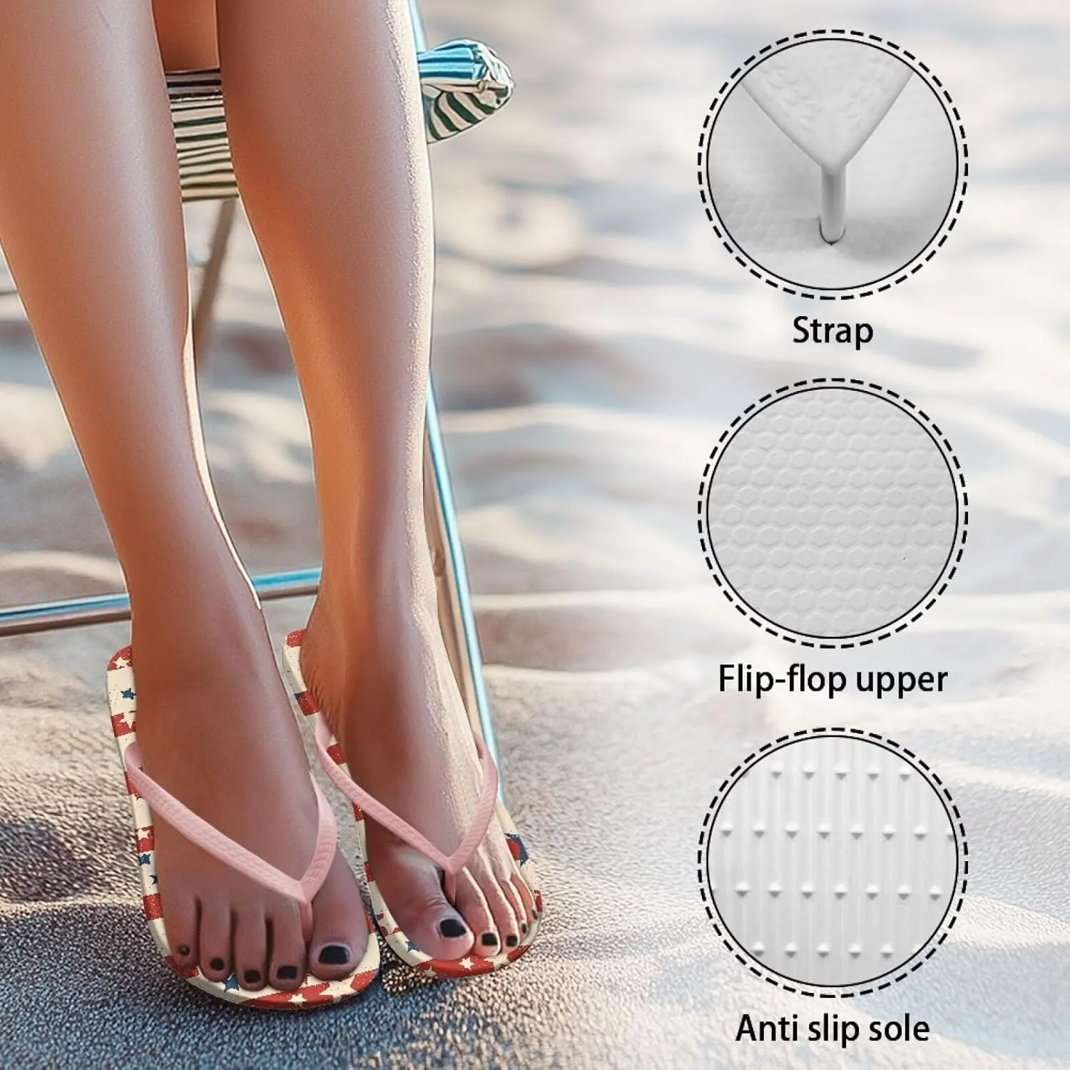 Women'S Flip Flops Patriot Sandals Beach Shoes Light And Comfortable For Vacation Pink Size 5-9