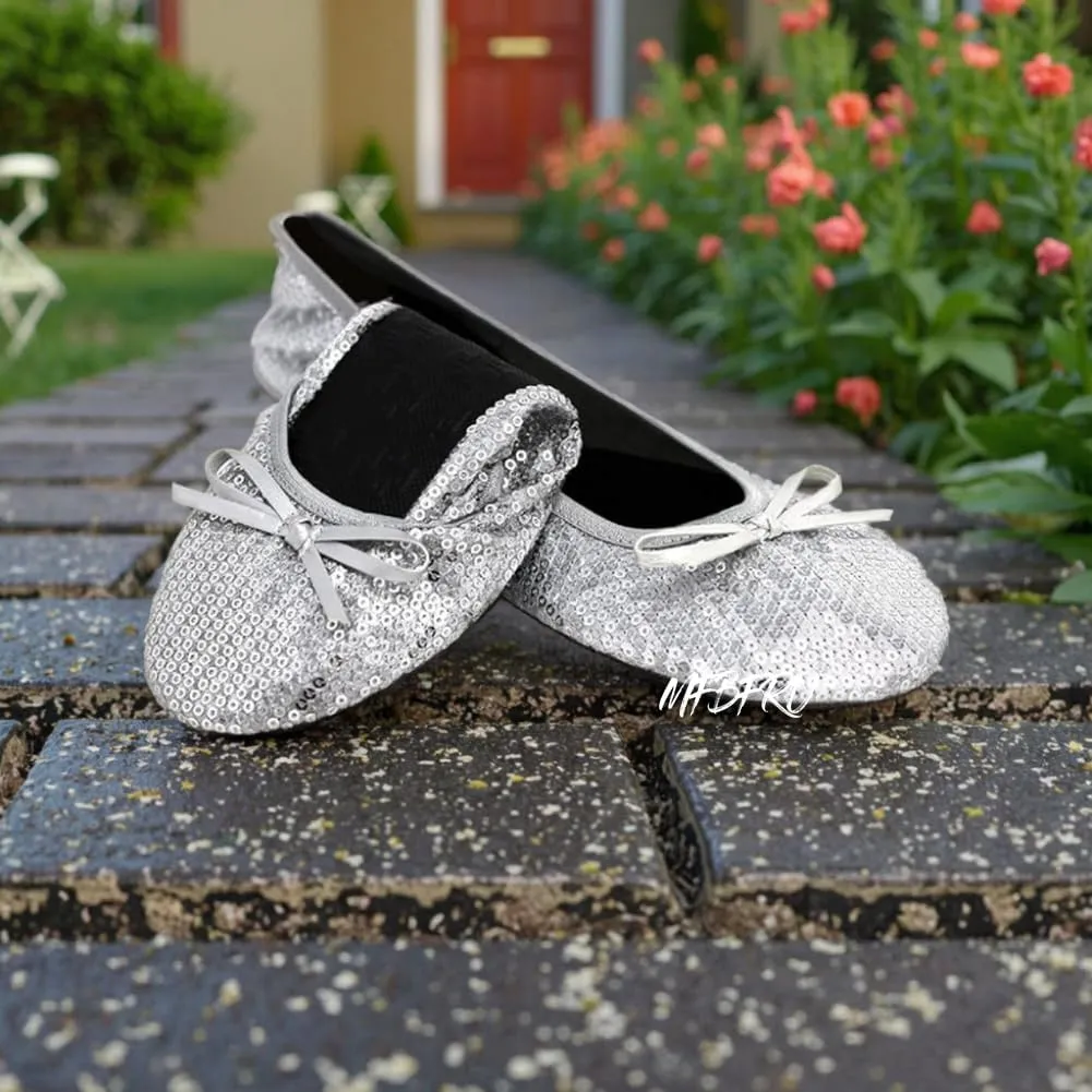 Women's Foldable Portable Travel Ballet Flat Roll Up Slipper Shoes with Expandable Matching Purse for High Heels Folding Womens Shoes
