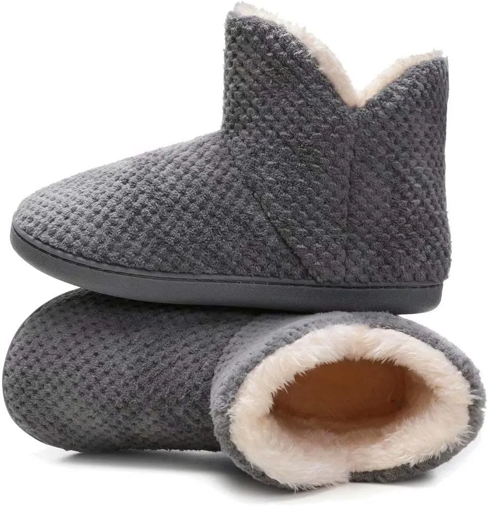 Women's furry Bootie Slippers Comfy Warm House Slippers with Plush Faux Fur Lining Outdoor Indoor