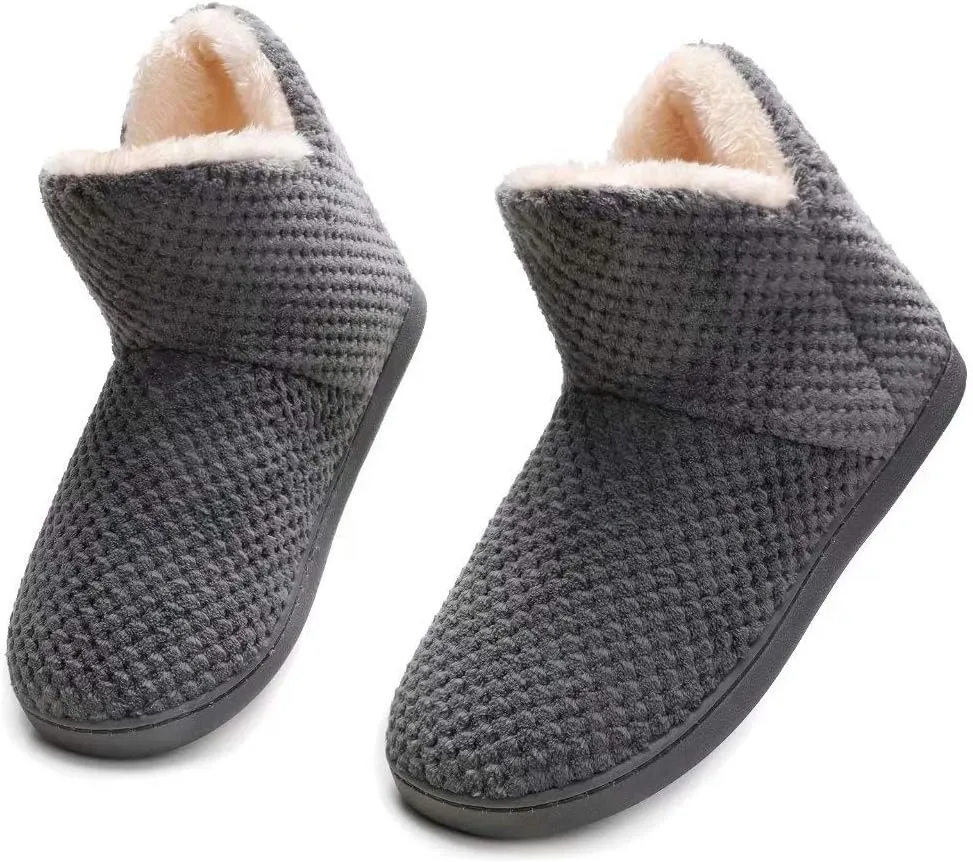 Women's furry Bootie Slippers Comfy Warm House Slippers with Plush Faux Fur Lining Outdoor Indoor
