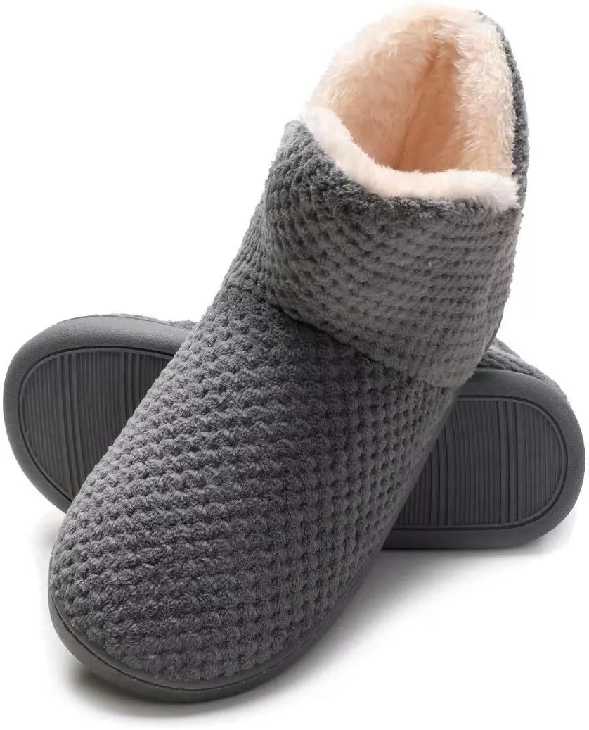Women's furry Bootie Slippers Comfy Warm House Slippers with Plush Faux Fur Lining Outdoor Indoor