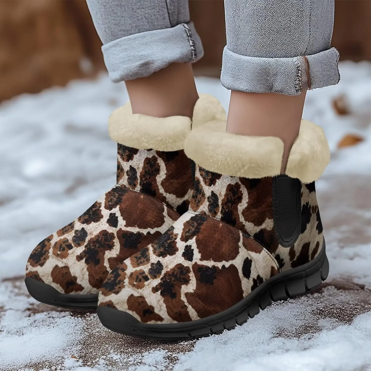 Womens Fuzzy Boots Winter Comfy Plush Warm Fur Lined Lining Snow Boot Waterproof Comfortable Slip On Outdoor Walking Hiking Booties