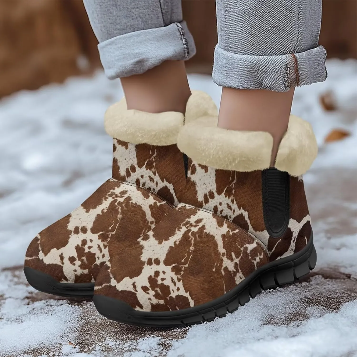 Womens Fuzzy Boots Winter Comfy Plush Warm Fur Lined Lining Snow Boot Waterproof Comfortable Slip On Outdoor Walking Hiking Booties
